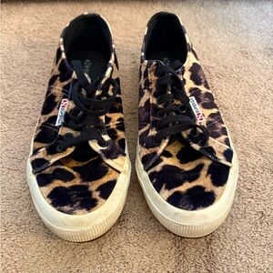 Superga Velvet Lace-Up Sneakers Leopard Animal Print Size 8.5